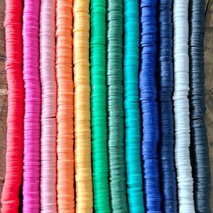 5 Strands - 8mm Flat Round Polymer Clay Bead Strands - Assorted Colors